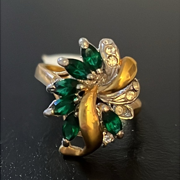 NWT Vintage 18ktge Emerald Gemstone & Cubic Zirconia Diamond Two Tone Ring - Picture 3 of 8